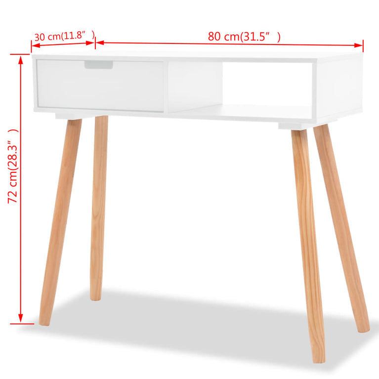 Wandtafel 80x30x72 cm massief grenenhout wit MeubelReus