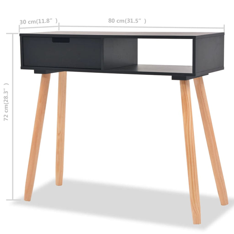 Wandtafel 80x30x72 cm massief grenenhout zwart MeubelReus