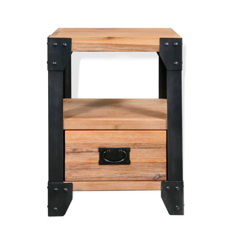 Nachtkastje 40x30x54 cm massief acaciahout staal MeubelReus