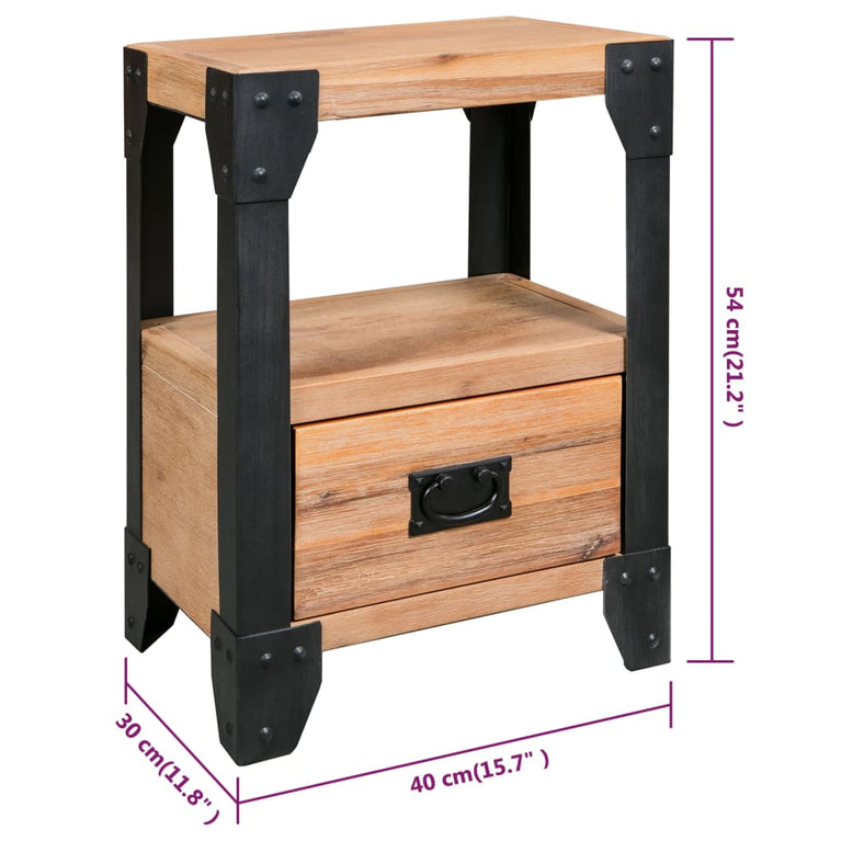 Nachtkastje 40x30x54 cm massief acaciahout staal MeubelReus