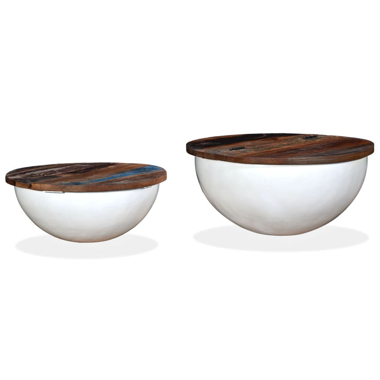 2-delige Salontafelset komvormig massief gerecycled hout wit MeubelReus