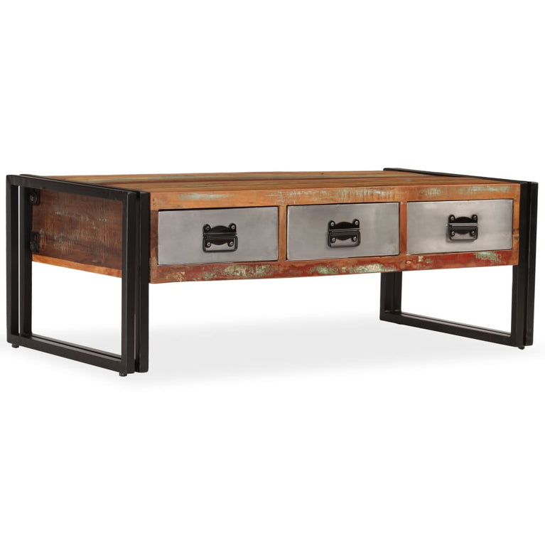 Salontafel met 3 lades 100x50x35 cm massief gerecycled hout MeubelReus