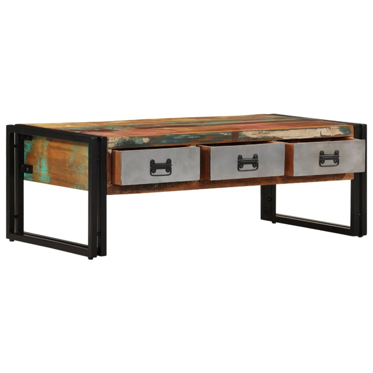 Salontafel met 3 lades 100x50x35 cm massief gerecycled hout MeubelReus