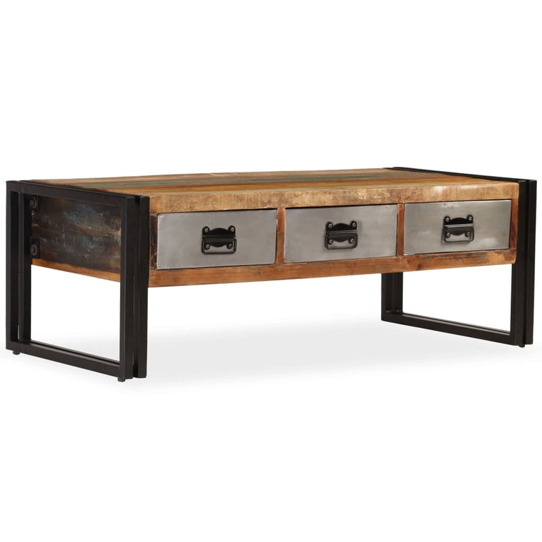 Salontafel met 3 lades 100x50x35 cm massief gerecycled hout MeubelReus