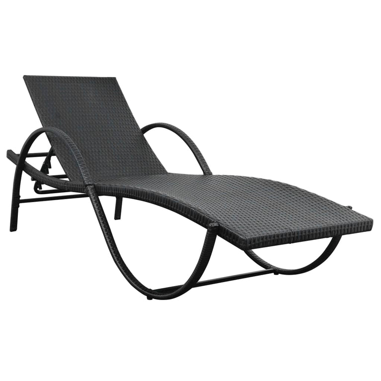 Ligbedden 2 st met tafel poly rattan zwart MeubelReus