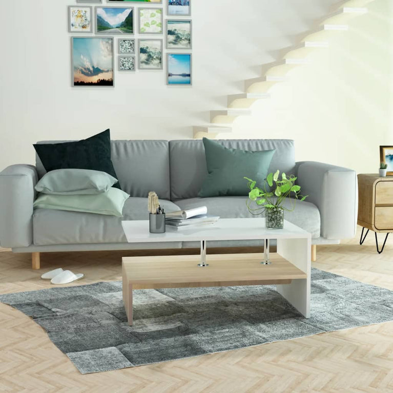 Salontafel 90x59x42 cm spaanplaat eiken en wit MeubelReus