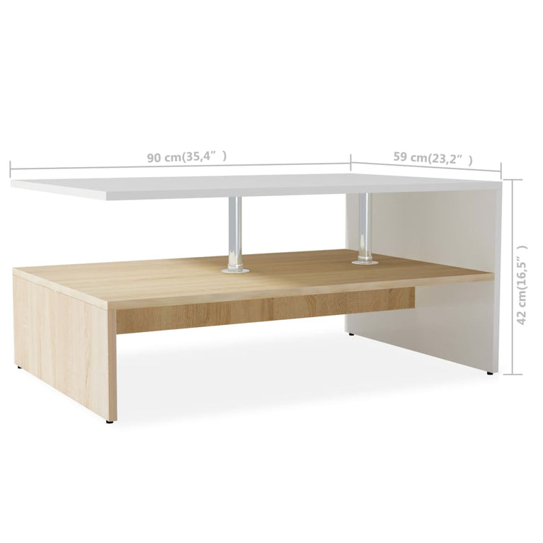 Salontafel 90x59x42 cm spaanplaat eiken en wit MeubelReus