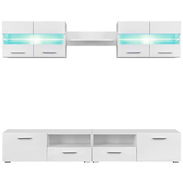 Tv-wandmeubelset met LED-verlichting hoogglans wit 5-delig