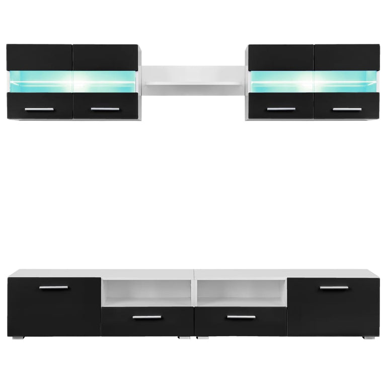 Tv-wandmeubelset met LED-verlichting hoogglans zwart 5-delig