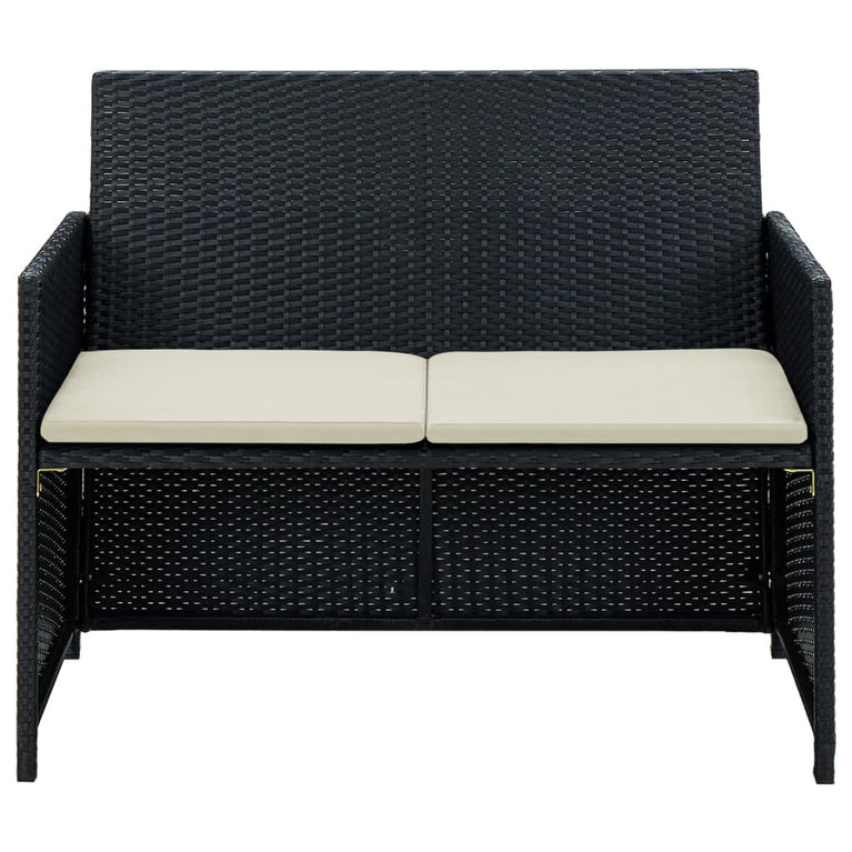Tuinbank 2-zits met kussens poly rattan zwart MeubelReus