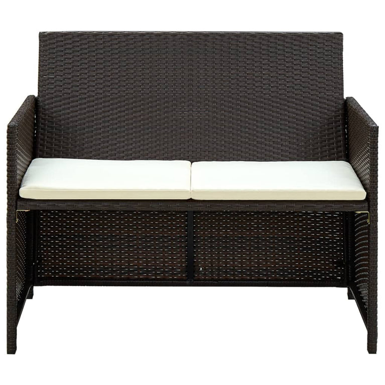 Tuinbank 2-zits met kussens poly rattan bruin MeubelReus