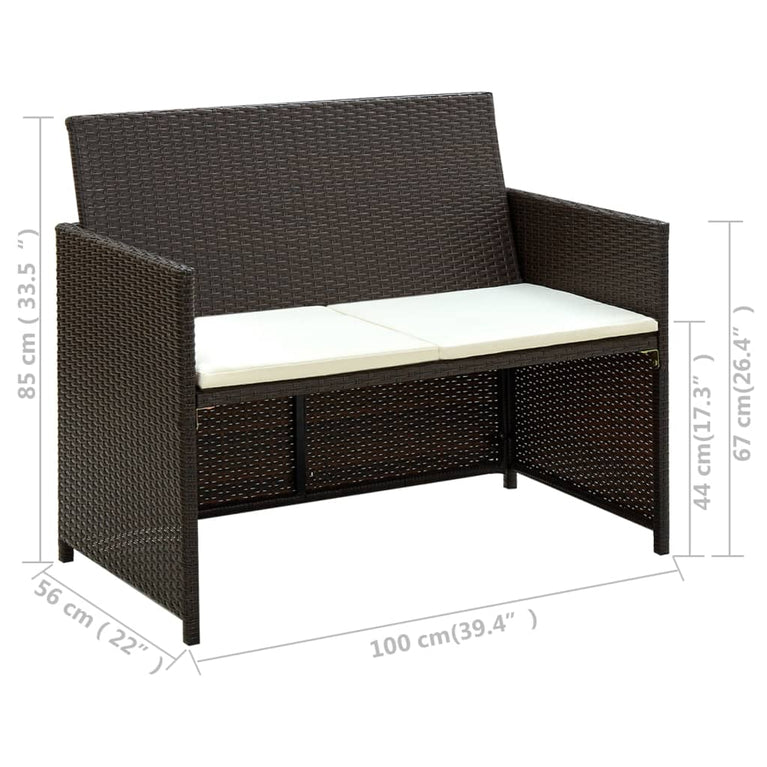Tuinbank 2-zits met kussens poly rattan bruin MeubelReus