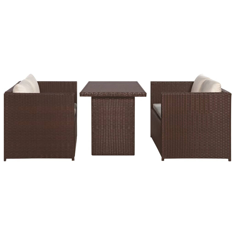 3-delige Bistroset met kussens poly rattan bruin MeubelReus