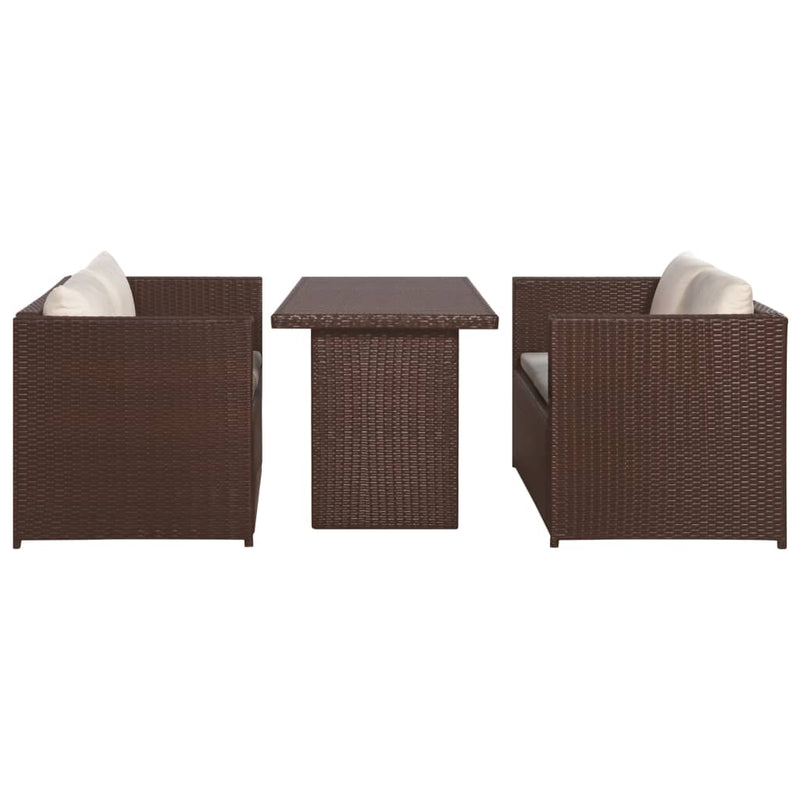 3-delige Bistroset met kussens poly rattan bruin MeubelReus