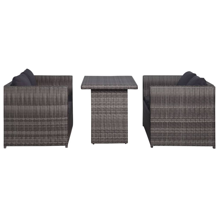 3-delige Bistroset met kussens poly rattan grijs MeubelReus