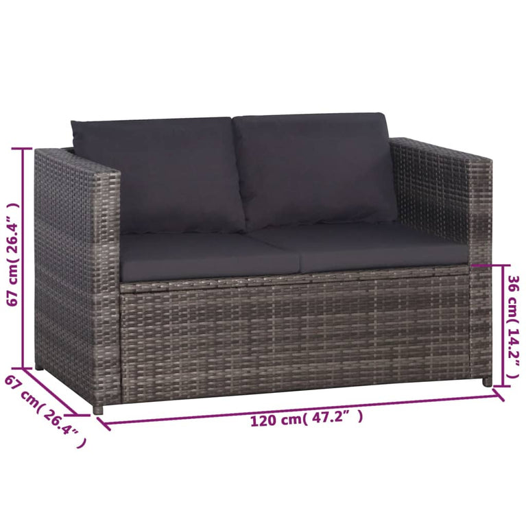 3-delige Bistroset met kussens poly rattan grijs MeubelReus