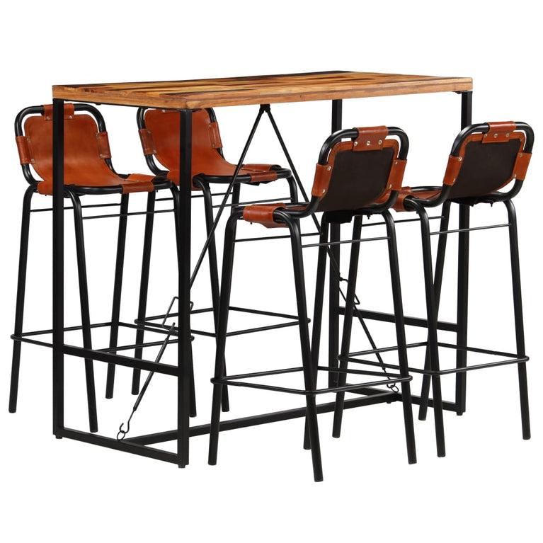 5-delige Barset massief gerecycled hout en echt geitenleer MeubelReus