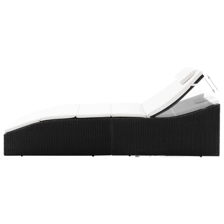 Ligbed met kussen poly rattan zwart MeubelReus