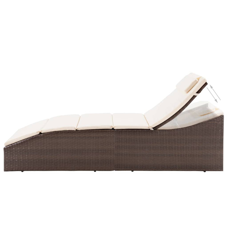 Ligbed met kussen poly rattan bruin MeubelReus