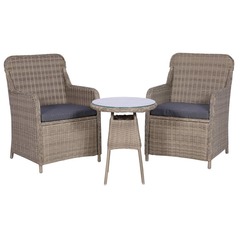 3-delige Bistroset met kussens poly rattan bruin MeubelReus
