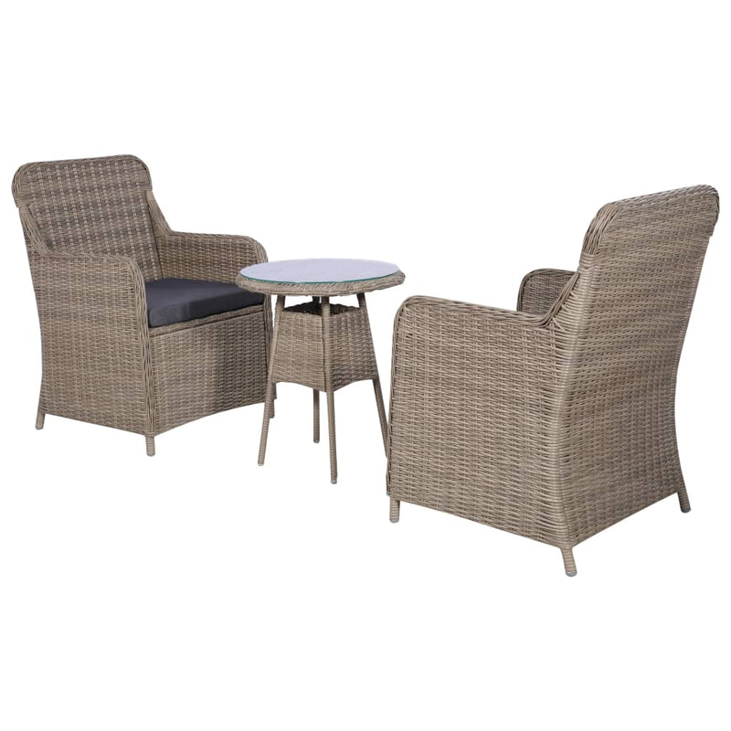 3-delige Bistroset met kussens poly rattan bruin MeubelReus