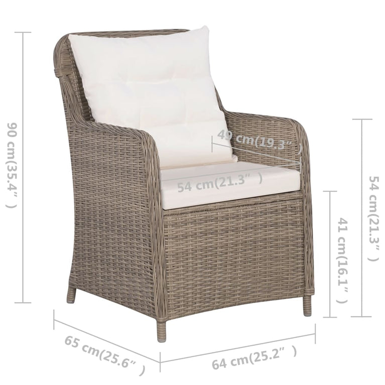 3-delige Bistroset met kussens poly rattan bruin MeubelReus