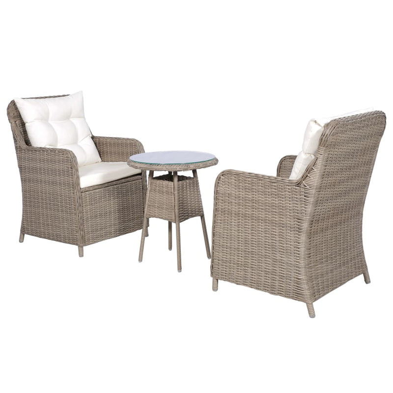 3-delige Bistroset met kussens poly rattan bruin MeubelReus