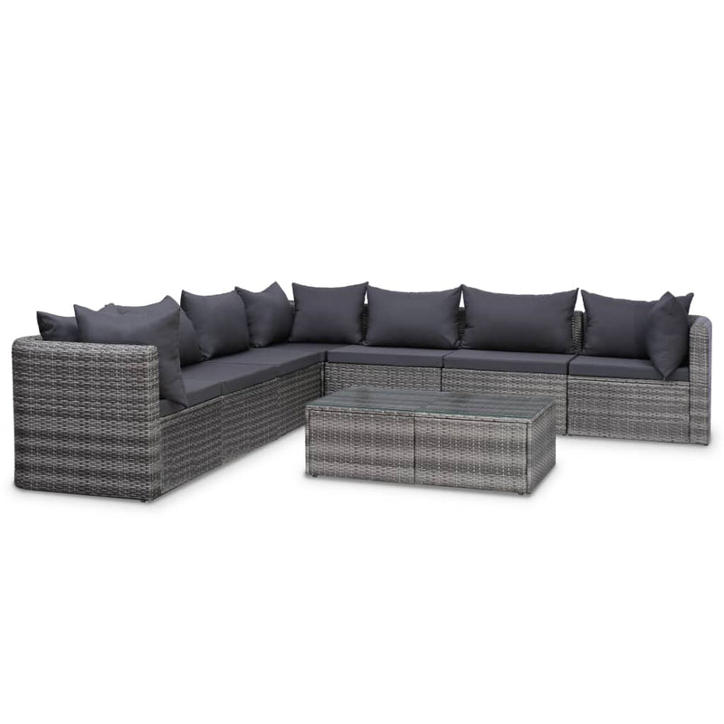 8-delige Loungeset met kussens poly rattan grijs MeubelReus