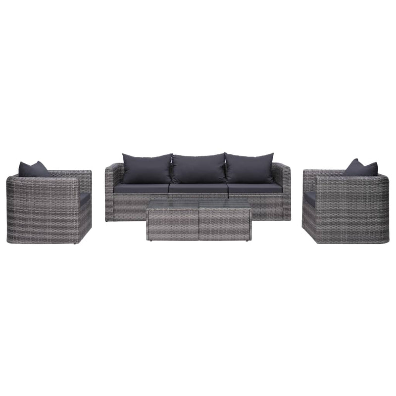 6-delige Loungeset met kussens poly rattan grijs MeubelReus