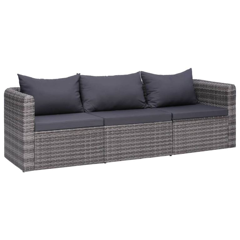 3-delige Loungeset met kussens poly rattan grijs MeubelReus