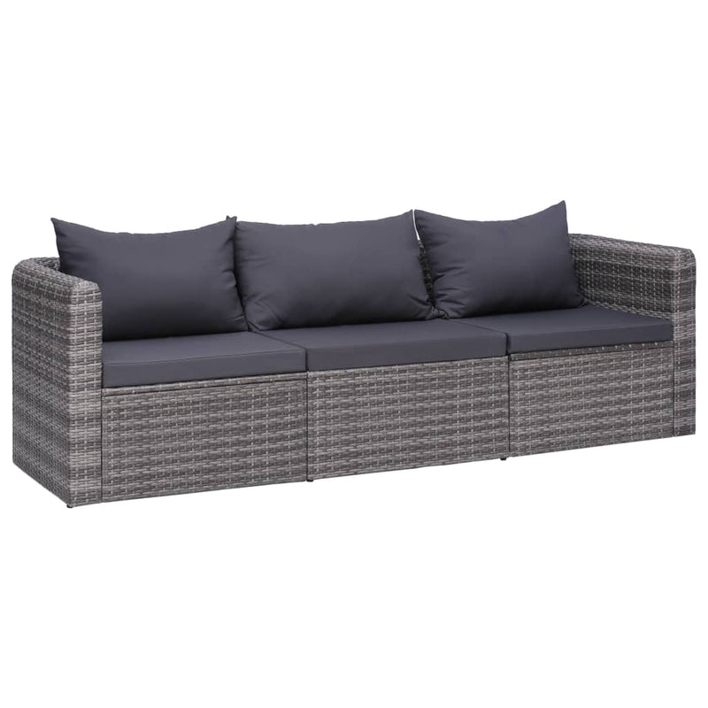 3-delige Loungeset met kussens poly rattan grijs MeubelReus