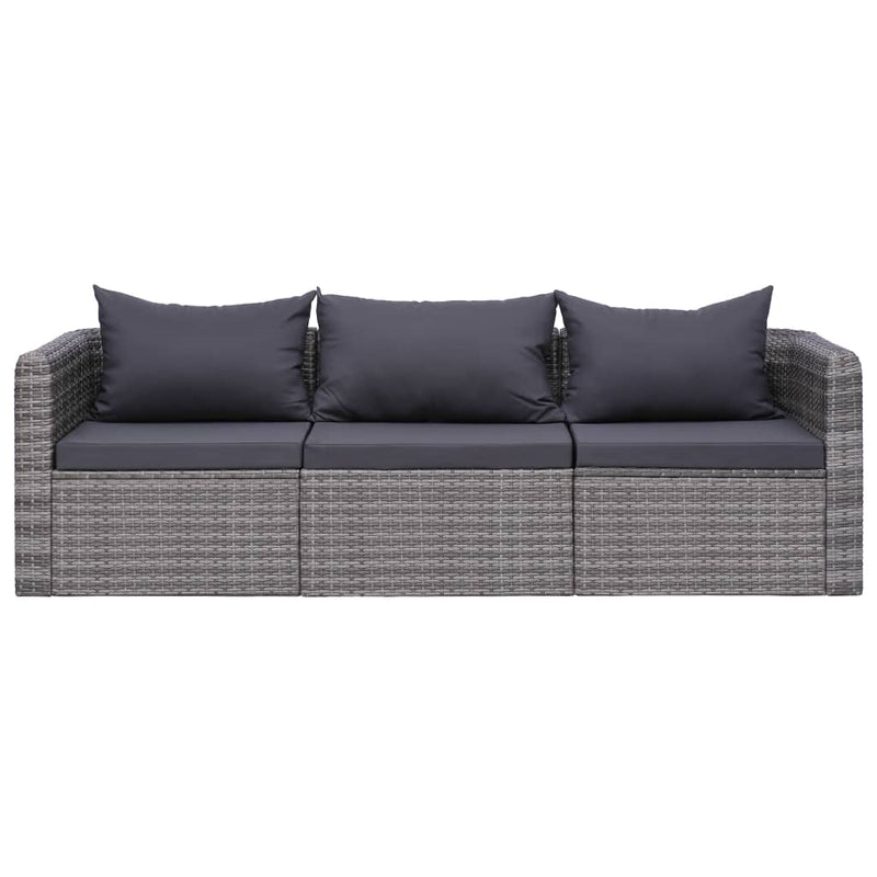 3-delige Loungeset met kussens poly rattan grijs MeubelReus