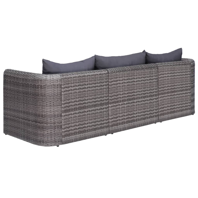 3-delige Loungeset met kussens poly rattan grijs MeubelReus