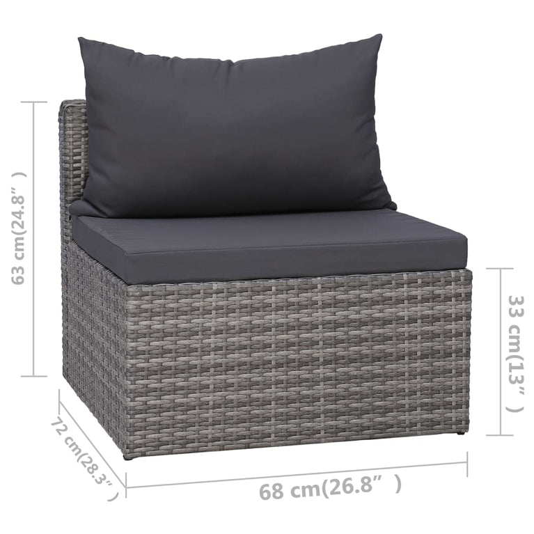 3-delige Loungeset met kussens poly rattan grijs MeubelReus