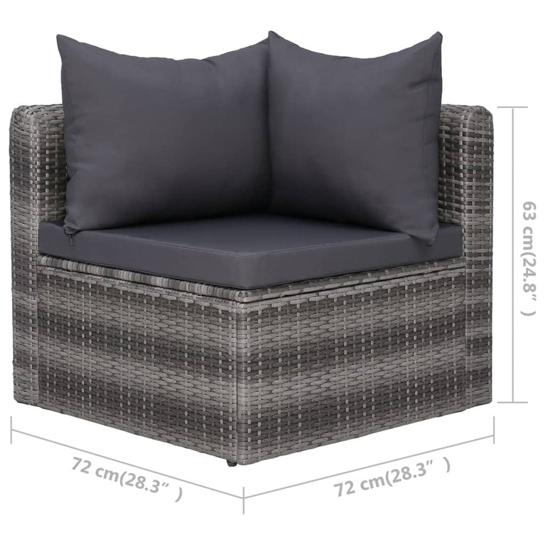 3-delige Loungeset met kussens poly rattan grijs MeubelReus