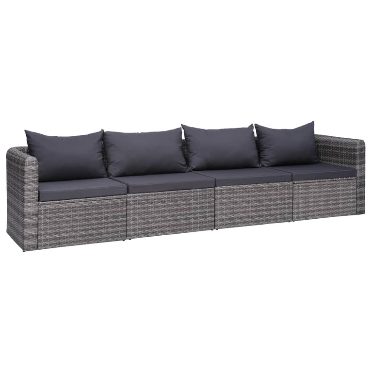 4-delige Loungeset met kussens poly rattan grijs MeubelReus
