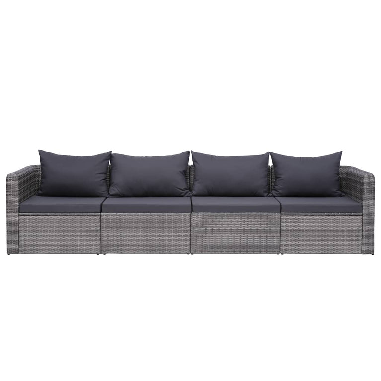 4-delige Loungeset met kussens poly rattan grijs MeubelReus