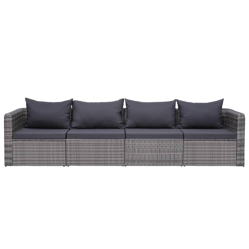 4-delige Loungeset met kussens poly rattan grijs MeubelReus