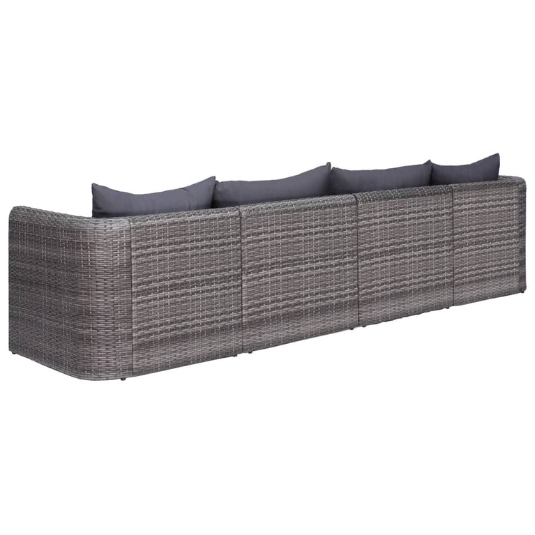 4-delige Loungeset met kussens poly rattan grijs MeubelReus