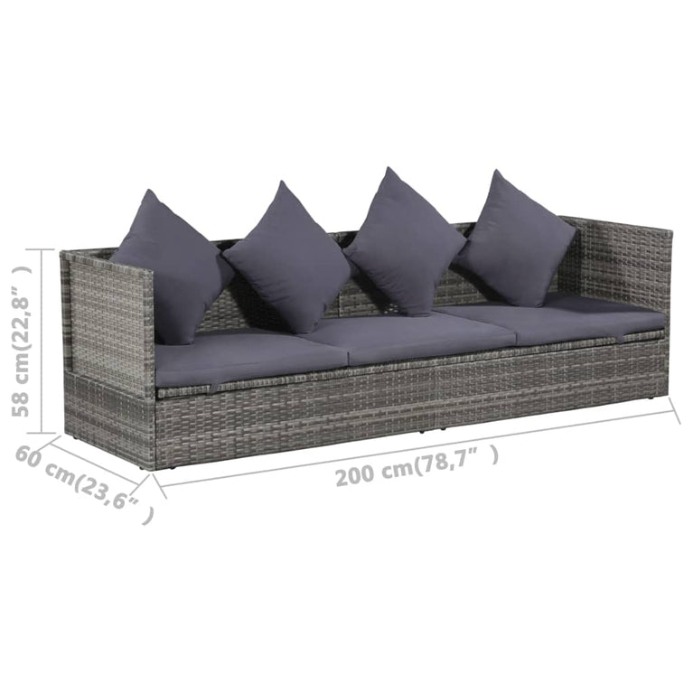 Tuinbed 200x60 cm poly rattan grijs MeubelReus