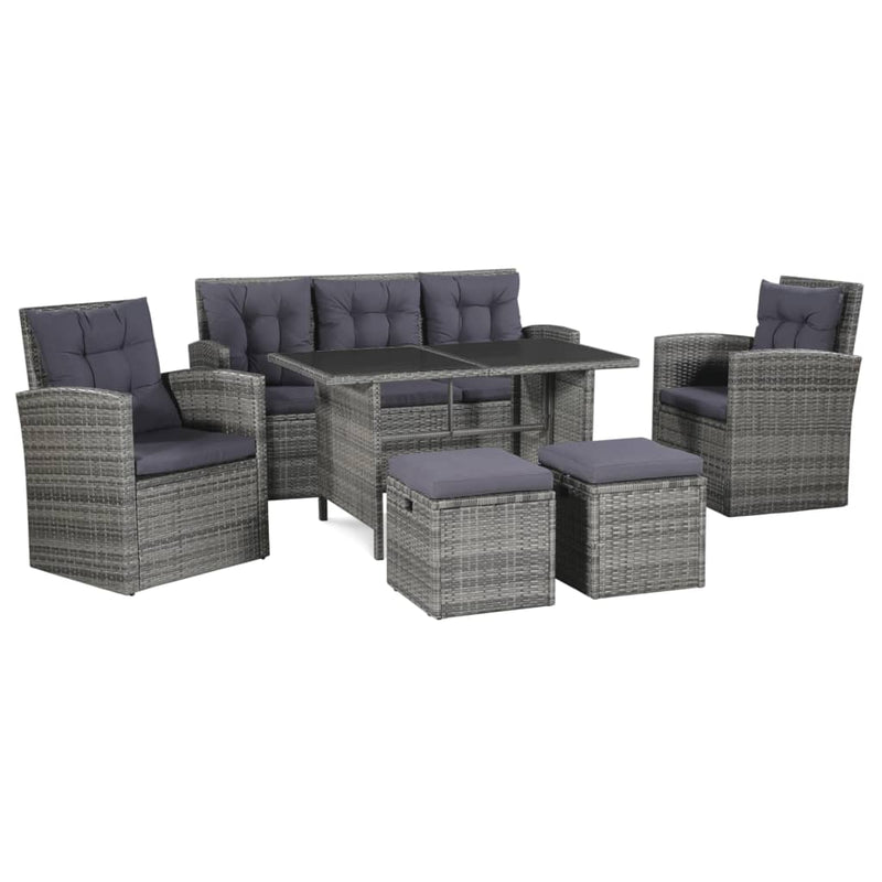 6-delige Loungeset met kussens poly rattan grijs MeubelReus
