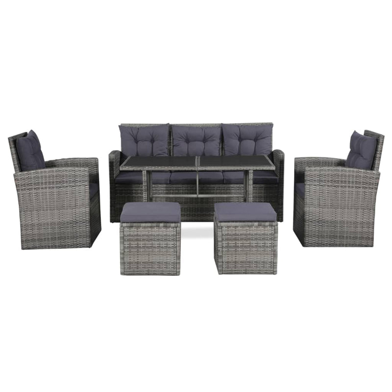 6-delige Loungeset met kussens poly rattan grijs MeubelReus
