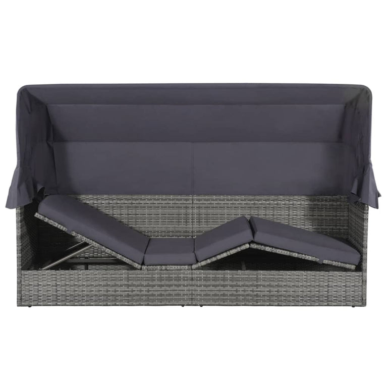 Tuinbed met luifel 205x62 cm poly rattan grijs MeubelReus
