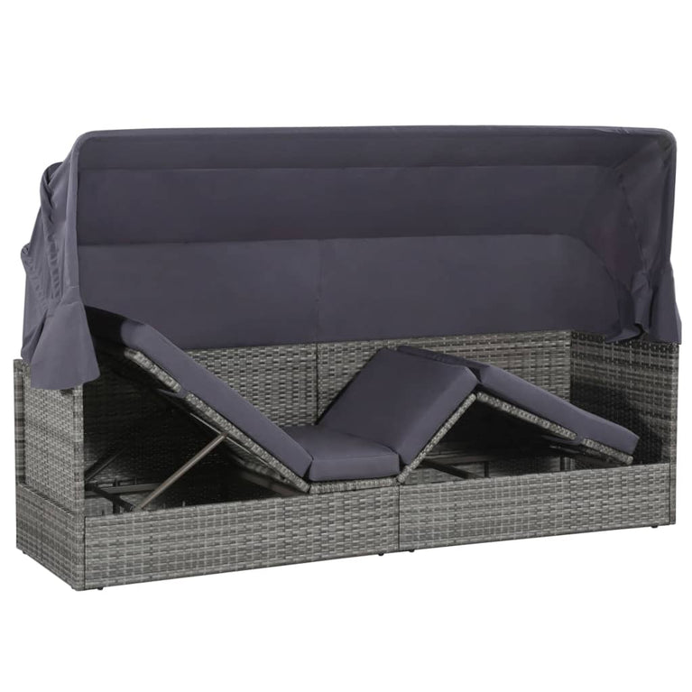 Tuinbed met luifel 205x62 cm poly rattan grijs MeubelReus
