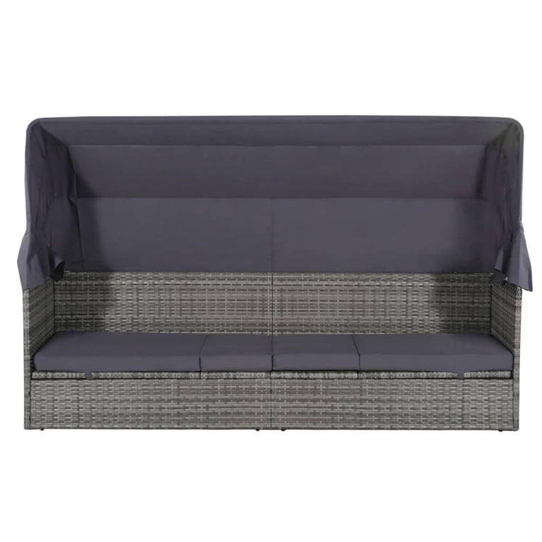 Tuinbed met luifel 205x62 cm poly rattan grijs MeubelReus