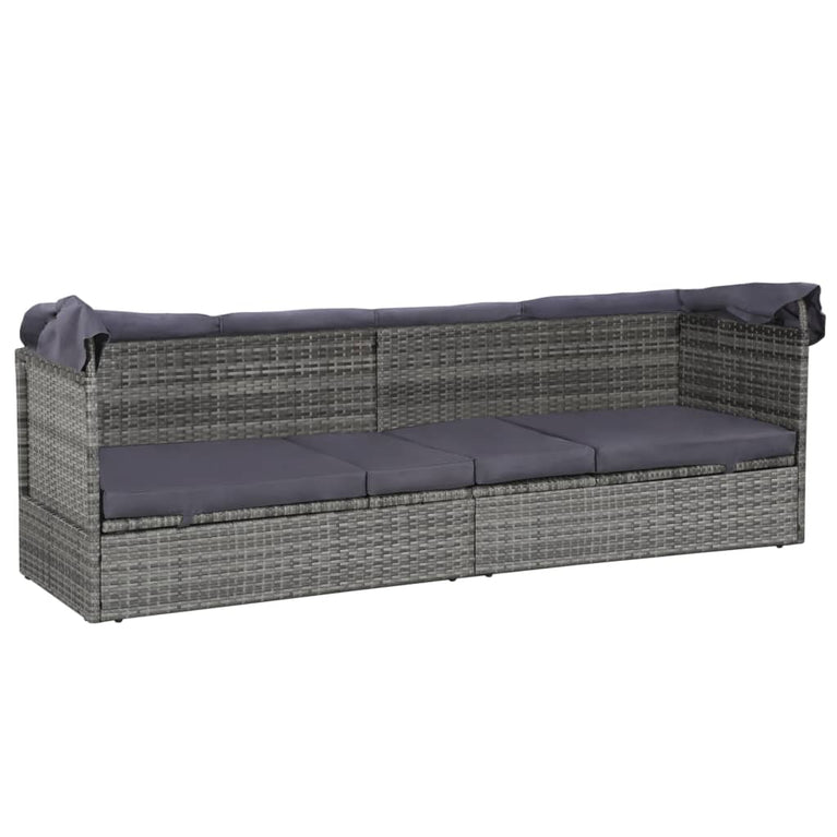 Tuinbed met luifel 205x62 cm poly rattan grijs MeubelReus