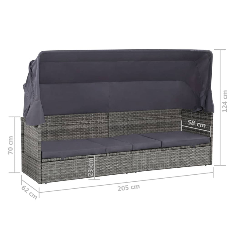 Tuinbed met luifel 205x62 cm poly rattan grijs MeubelReus