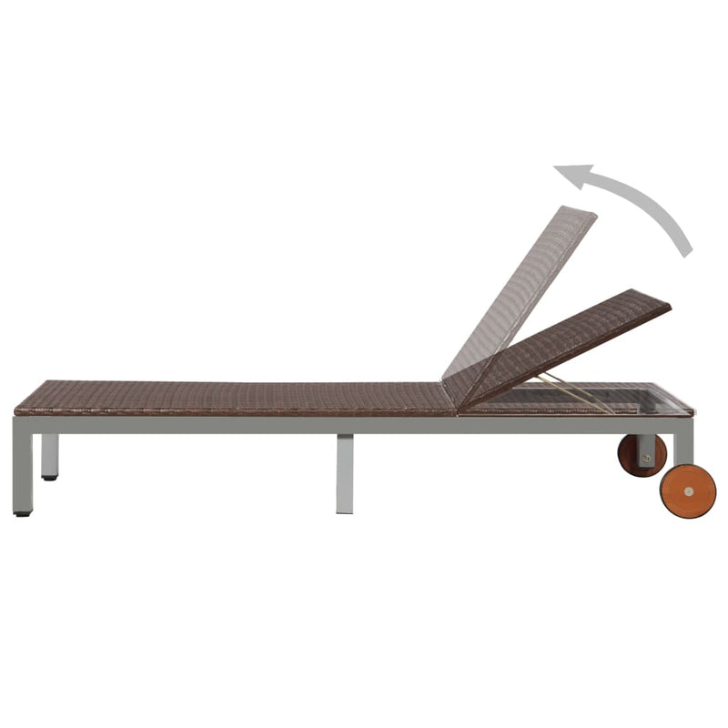 Ligbed met wieltjes poly rattan bruin MeubelReus