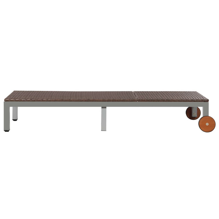 Ligbed met wieltjes poly rattan bruin MeubelReus