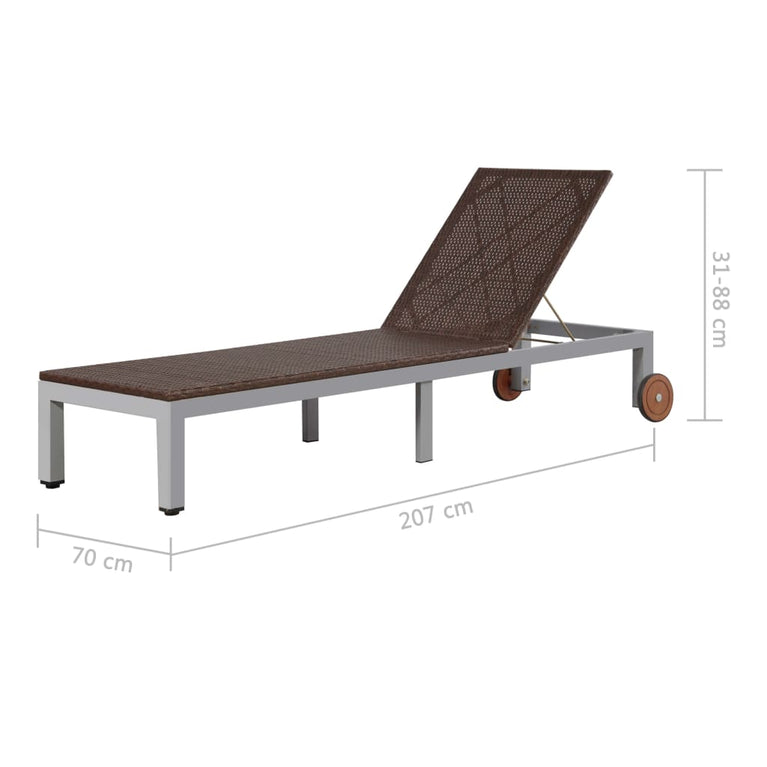 Ligbed met wieltjes poly rattan bruin MeubelReus